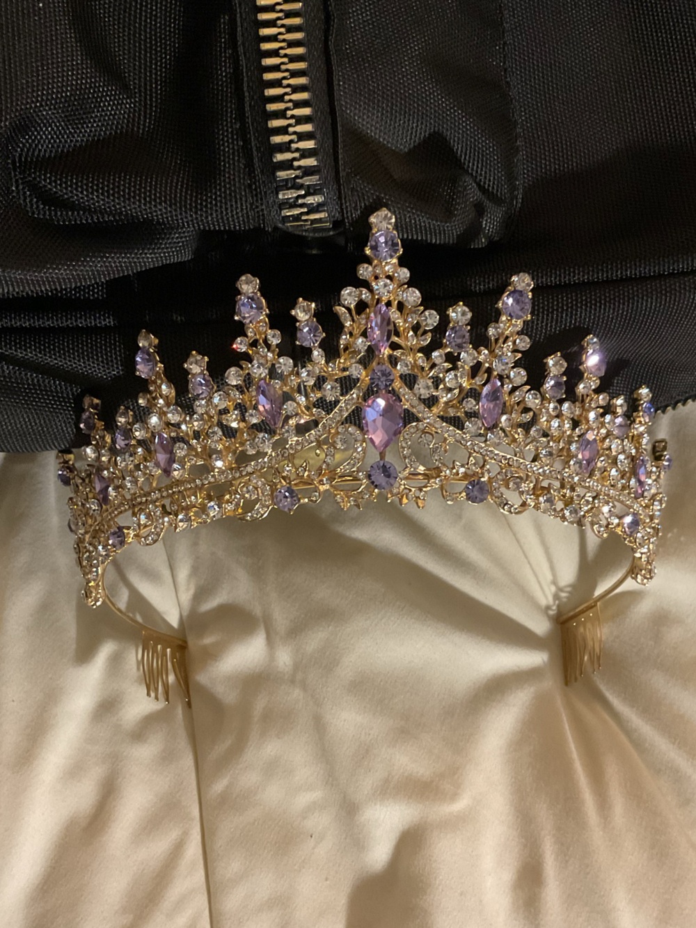 Firm Price Gold and Lavender Crystal Tiara - Elegant Hair Crown
